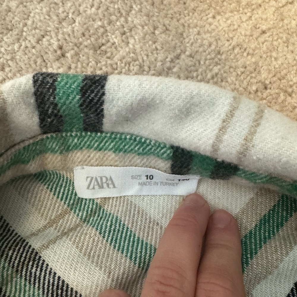 Zara Youth Cream‎ & Green Plaid Shirt Size 10 - Picture 9 of 9